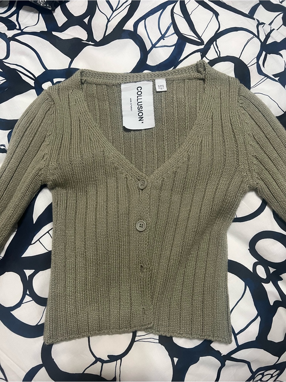 Khaki/Olive Asos Ribbed V-Neck Button Cardigan Sweater